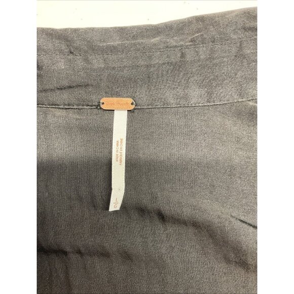 Free People Black Satin long sleeve Jumpsuit Size LG button down - Picture 8 of 16